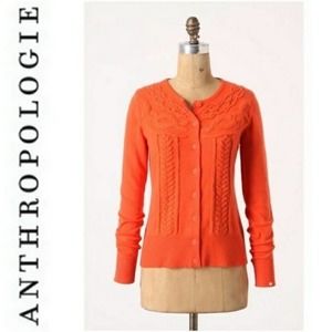 Anthropologie Tabitha Lambswool Angora Cashmere Orange Embroidered Cardigan Sz L